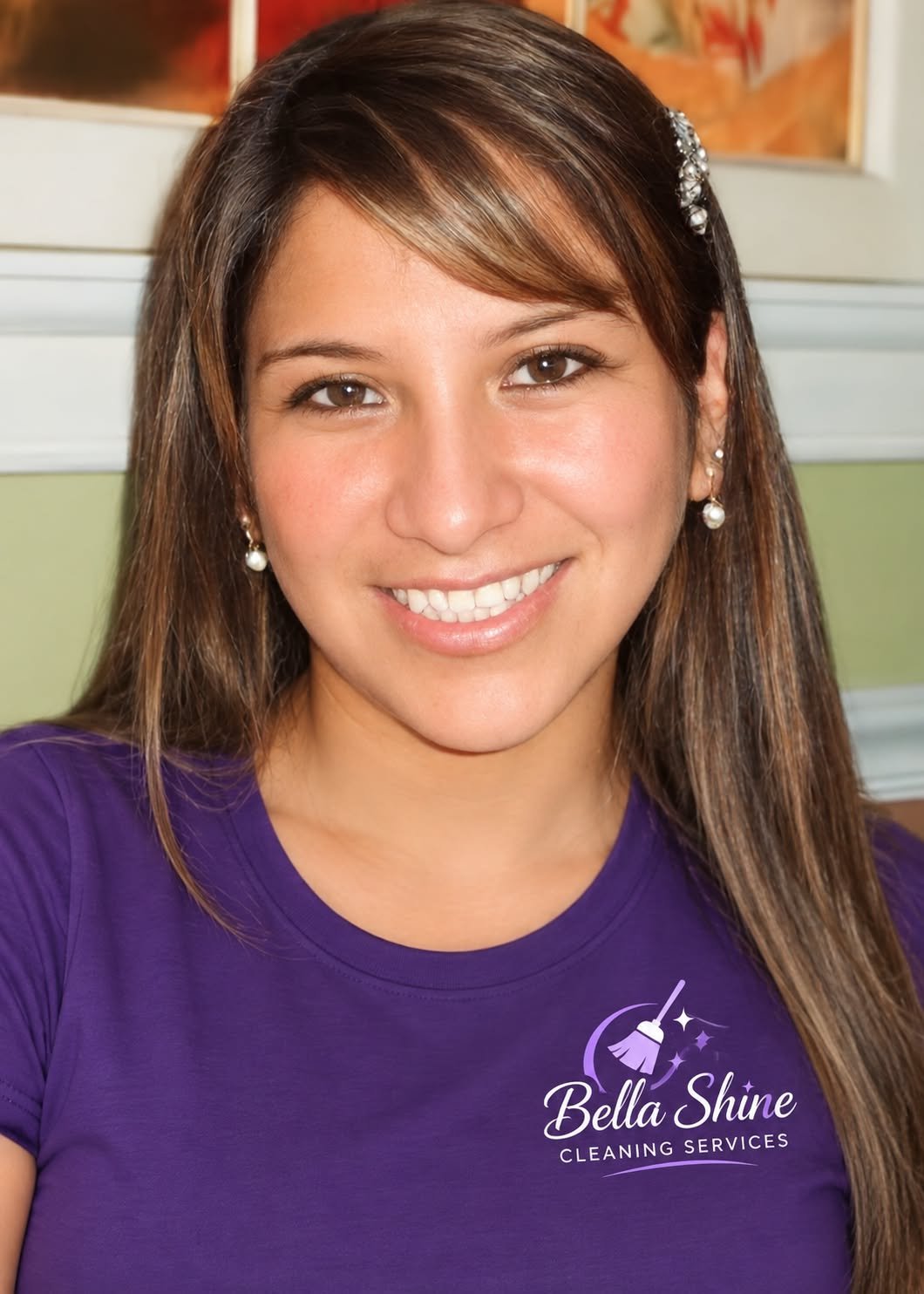 Owner of Bella Shine Cleaning Services wearing a Bella Shine shirt
